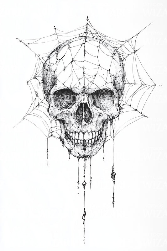 Web Entangled Skull Tattoo Design