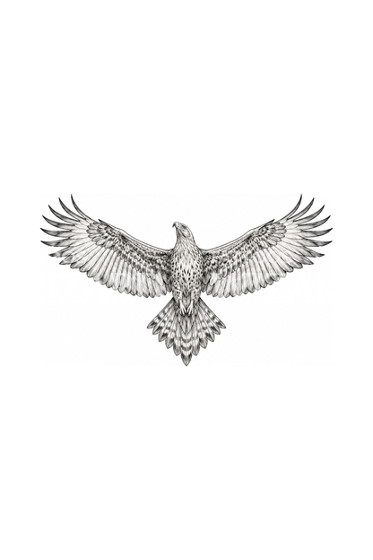 Fineline-tatueringsdesign med kilstjärtsörn i flykt