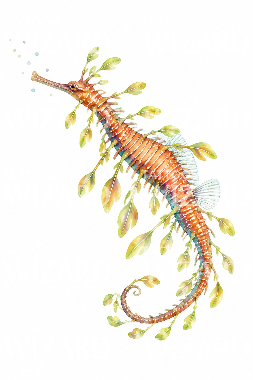 Design de tatouage aquarelle de dragon de mer feuillu