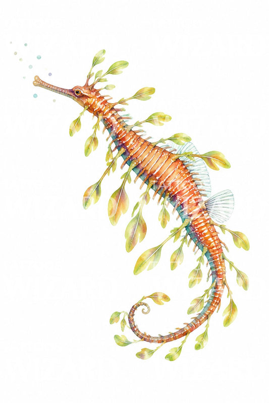 Design de tatouage aquarelle de dragon de mer feuillu
