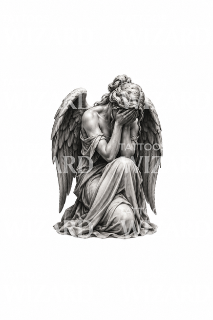 Weeping Angel Statue Black and Grey Tattoo – Tattoos Wizard Designs