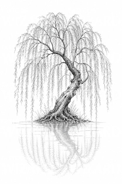 Weeping Willow Over Water Tattoo Design
