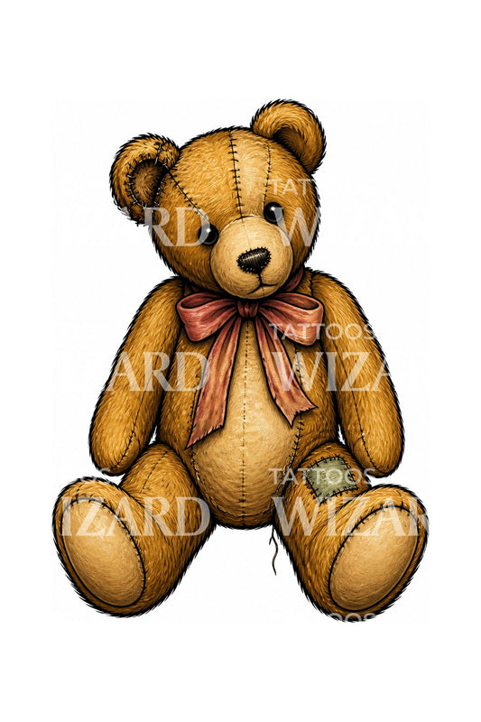 Well Loved Teddy Bear Tattoo Illustration