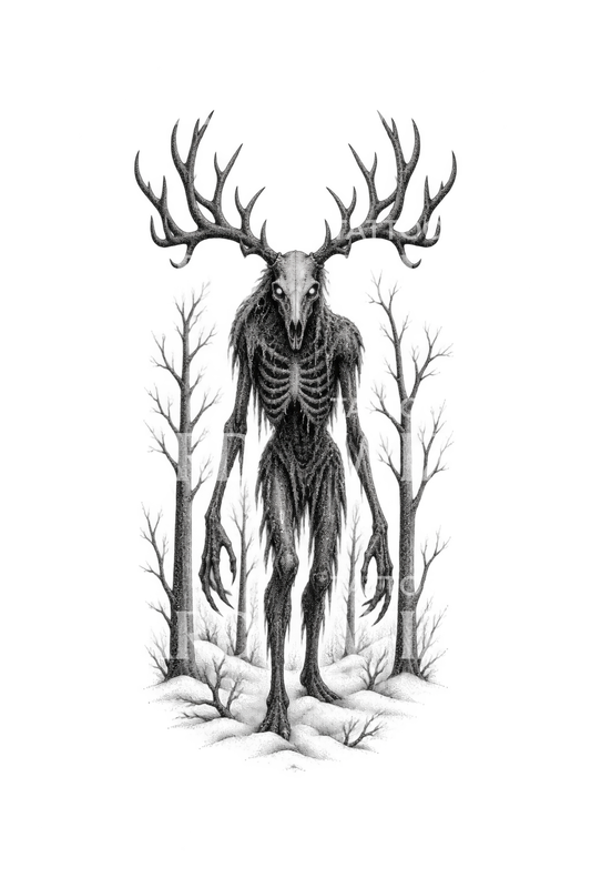 Wendigo in a Winter Forest Tattoo Design