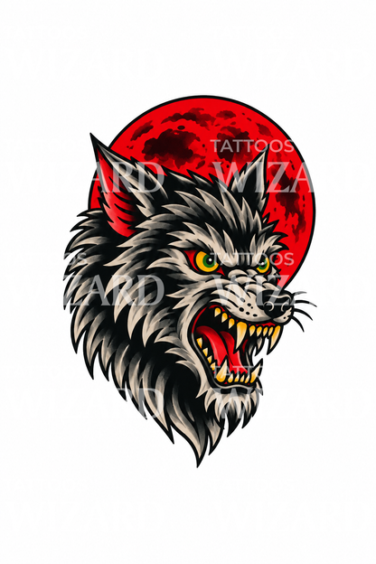 Tato Werewolf Tradisional dengan Bulan Darah