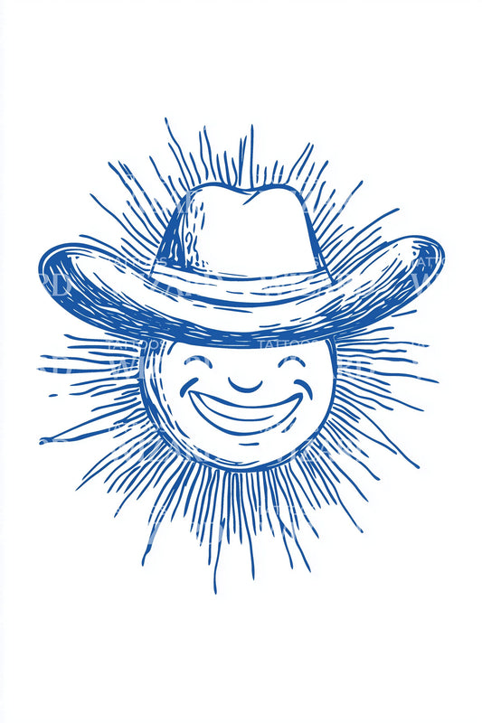 Desenho de Tatuagem Cowboy Sol do Oeste