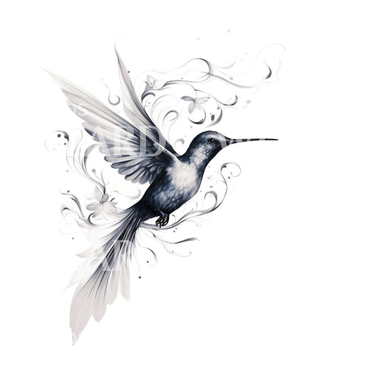 Black and Grey Hummingbird Tattoo Design