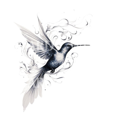Black and Grey Hummingbird Tattoo Design