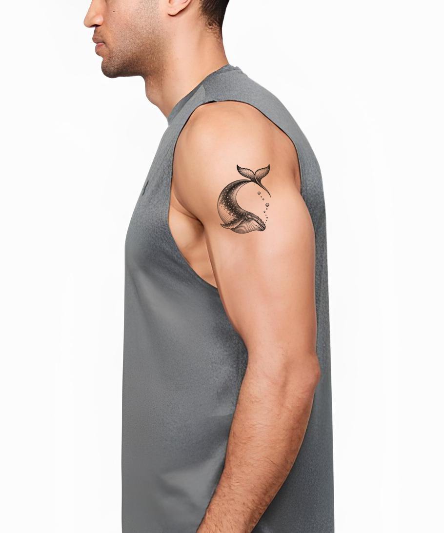 Gepunktetes Tattoo-Design eines abtauchenden Buckelwals
