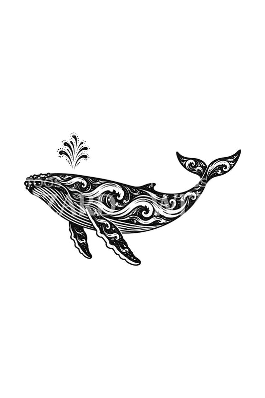 Whale Made of Waves Blackwork Tattoo Design