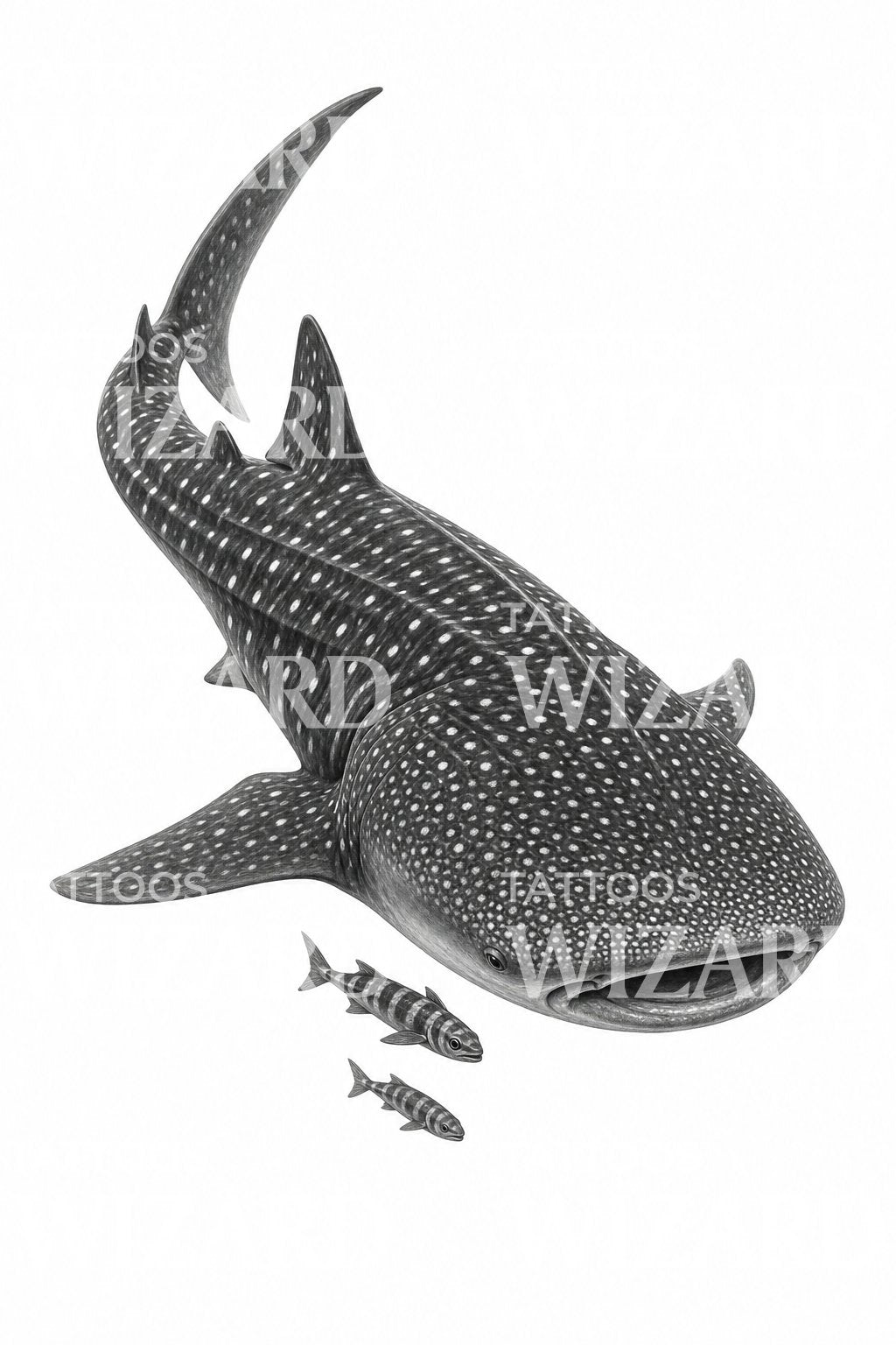 Whale Shark and Pilot Fish Tattoo Design