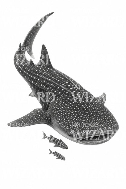 Whale Shark and Pilot Fish Tattoo Design