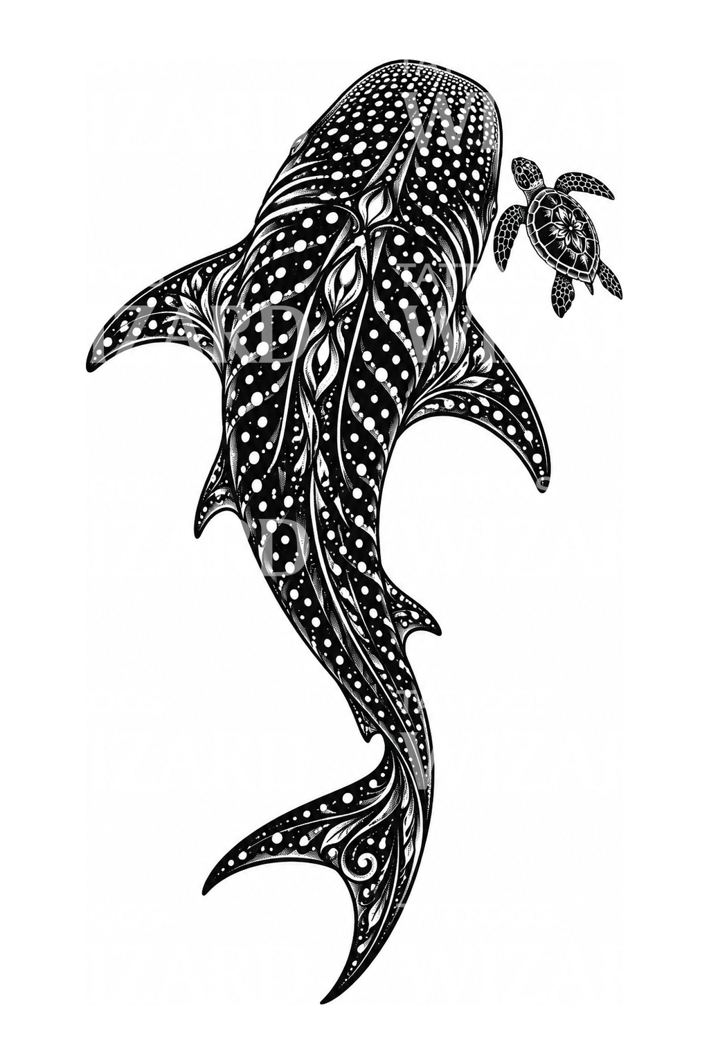 Whale Shark and Sea Turtle Blackwork Tattoo – Tattoos Wizard Designs