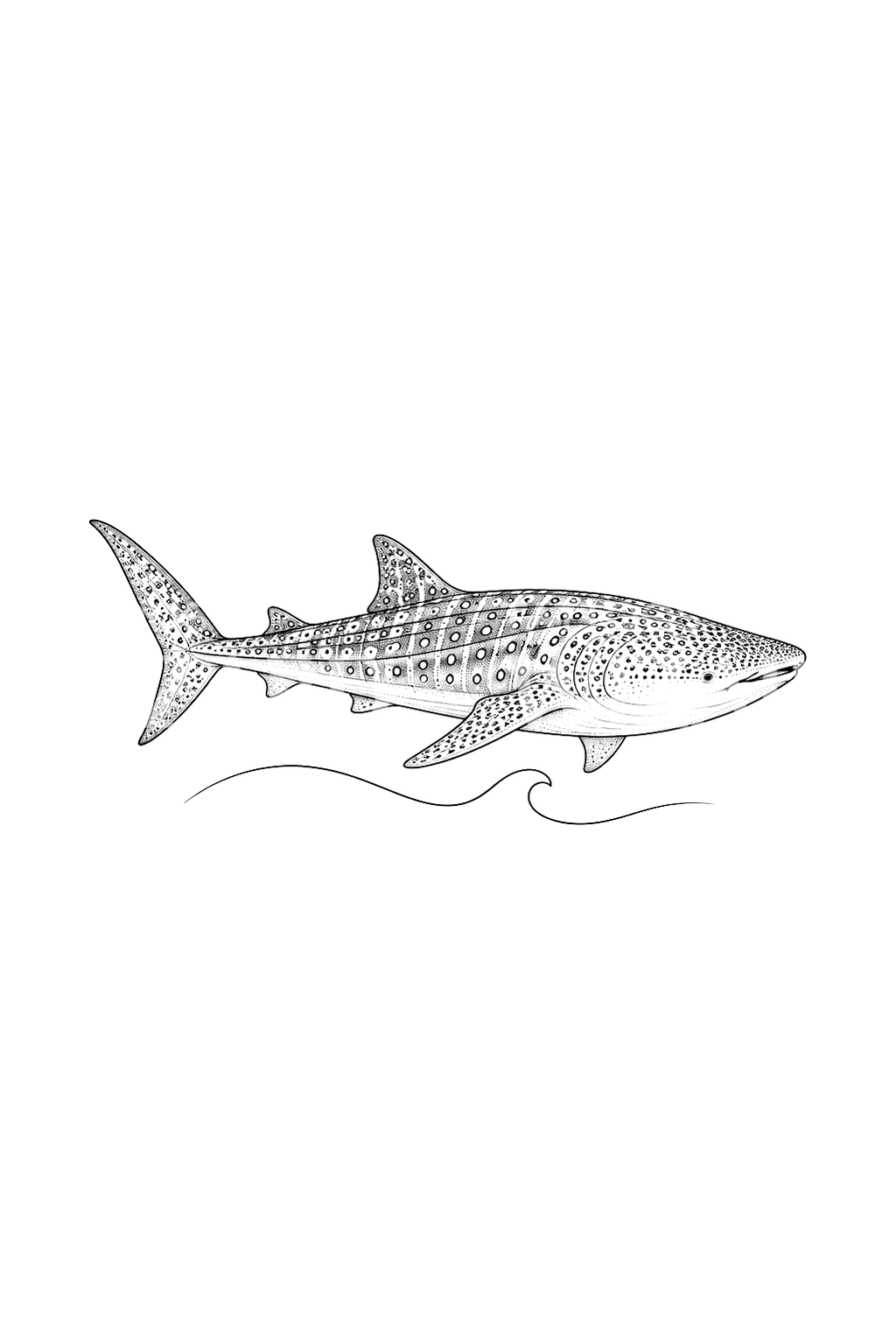 Tatouage de requin-baleine sur vague en fine line