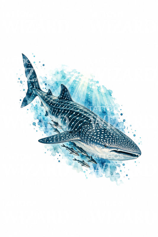 Whale Shark Teal Watercolor Tattoo Design