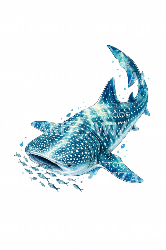 Whale Shark under Sunlight Watercolor Tattoo Design