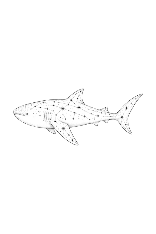 Whale Shark with Constellation Star Spots Fine Line Tattoo