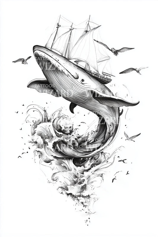 Diseño de tatuaje Odisea del barco ballena