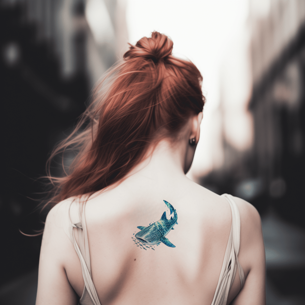 Whale Shark under Sunlight Watercolor Tattoo Design