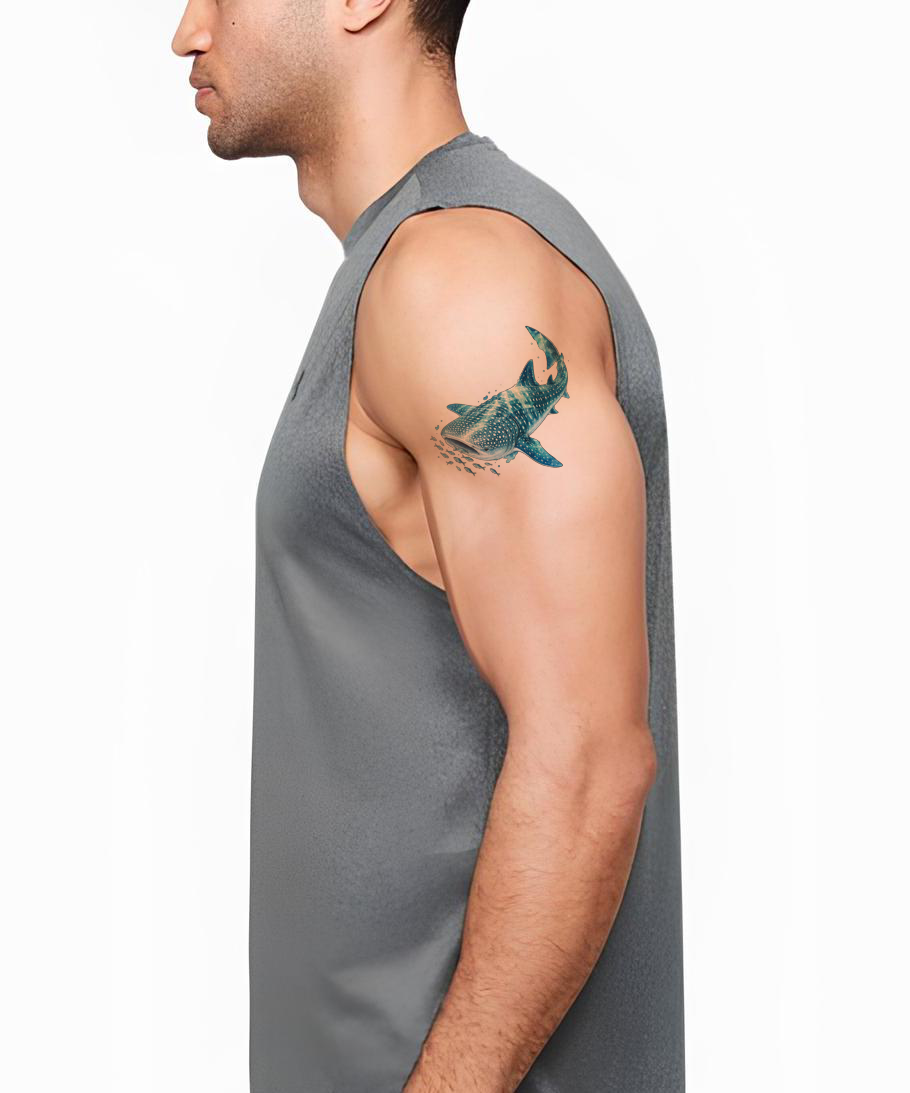 Whale Shark under Sunlight Watercolor Tattoo Design