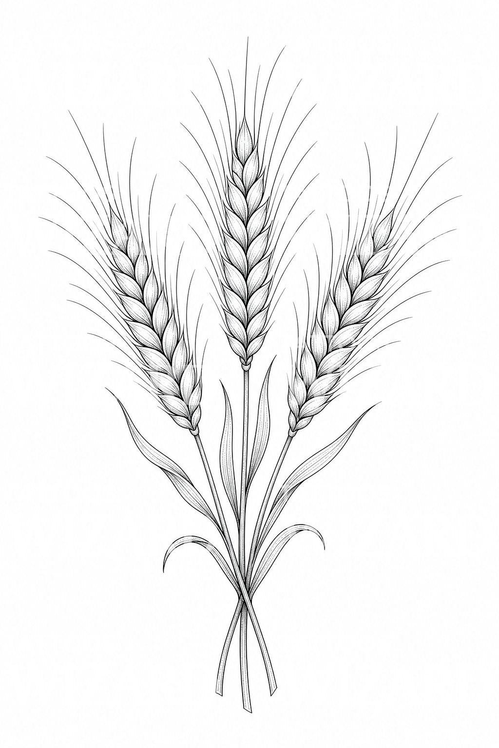 Wheat Stalks Fine Line Tattoo Design