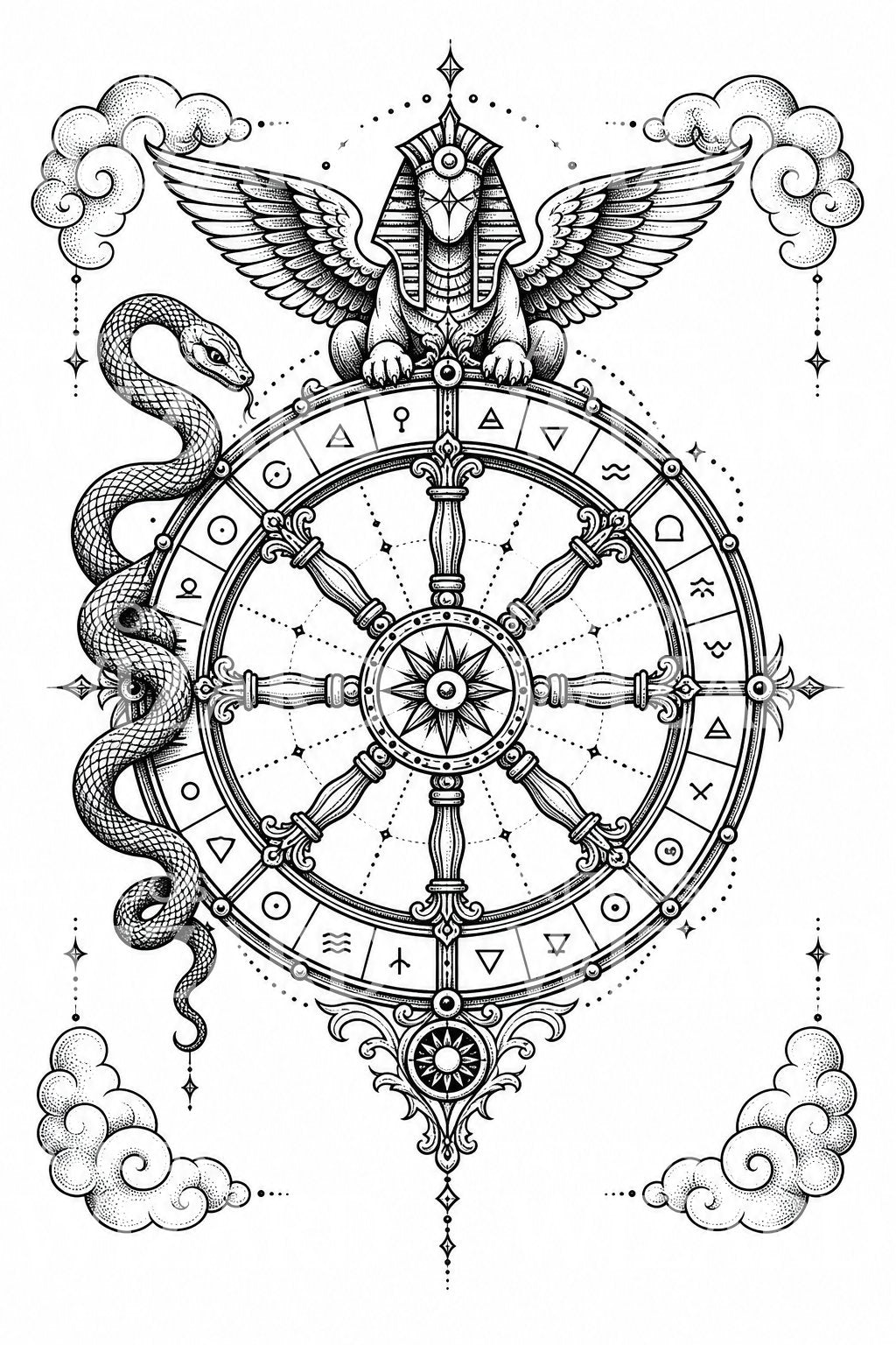 Wheel of Fortune Tarot Tattoo Design