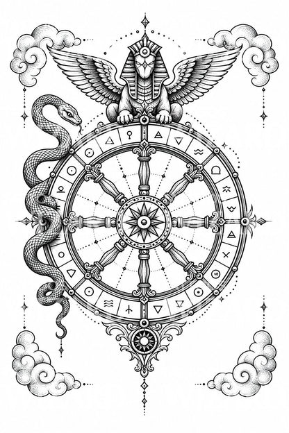 Wheel of Fortune Tarot Tattoo Design