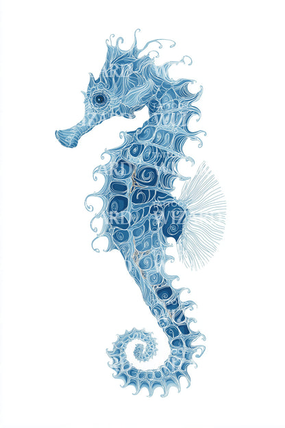Whimsical Aqua Seahorse Tattoo Illustration
