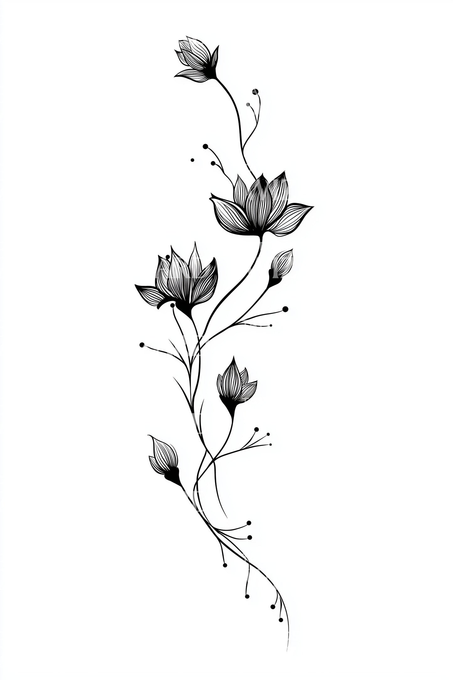 Whimsical Budding Vine Tattoo Design