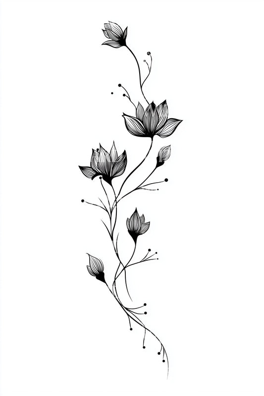 Whimsical Budding Vine Tattoo Design