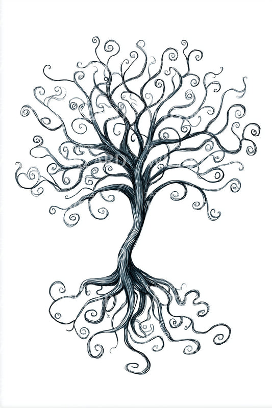 Whimsical Curly Tree Tattoo Idea