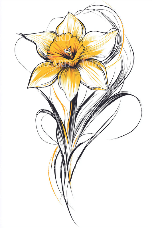 Diseño de tatuaje de flor de narciso caprichosa