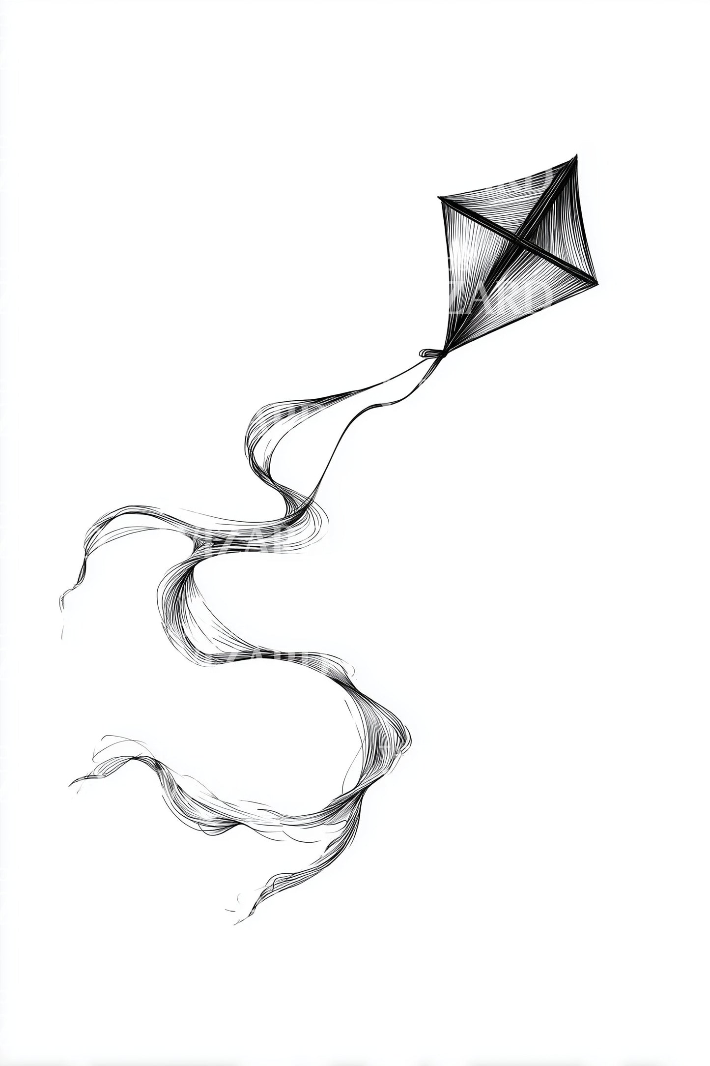 Whimsical Flying Kite Tattoo Illustration