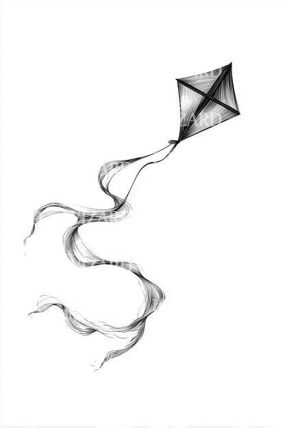 Whimsical Flying Kite Tattoo Illustration