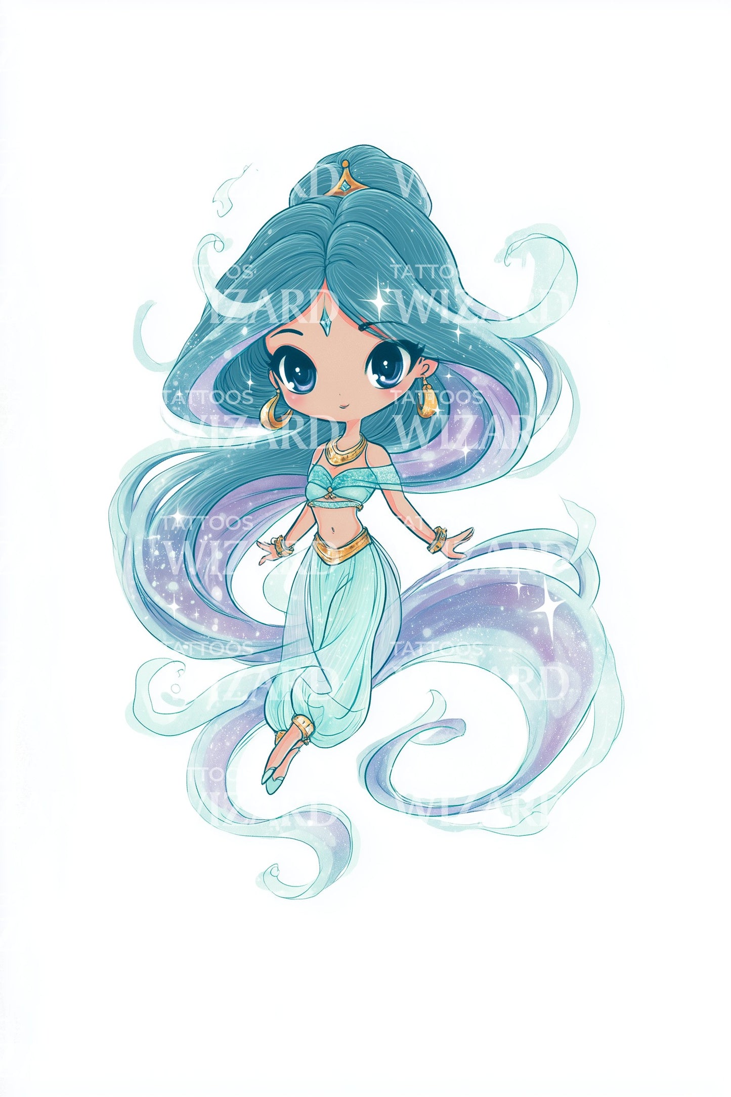 Whimsical Genie Princess Tattoo Design