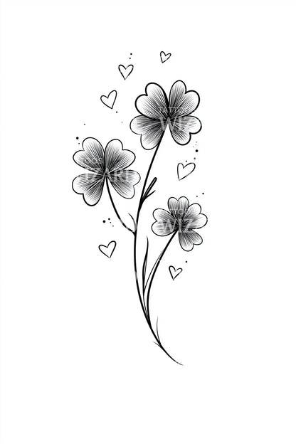 Whimsical Heart Flowers Tattoo Idea