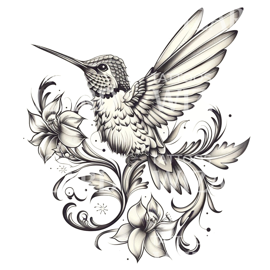 Whimsical Hummingbird Tattoo Design – Tattoos Wizard Designs