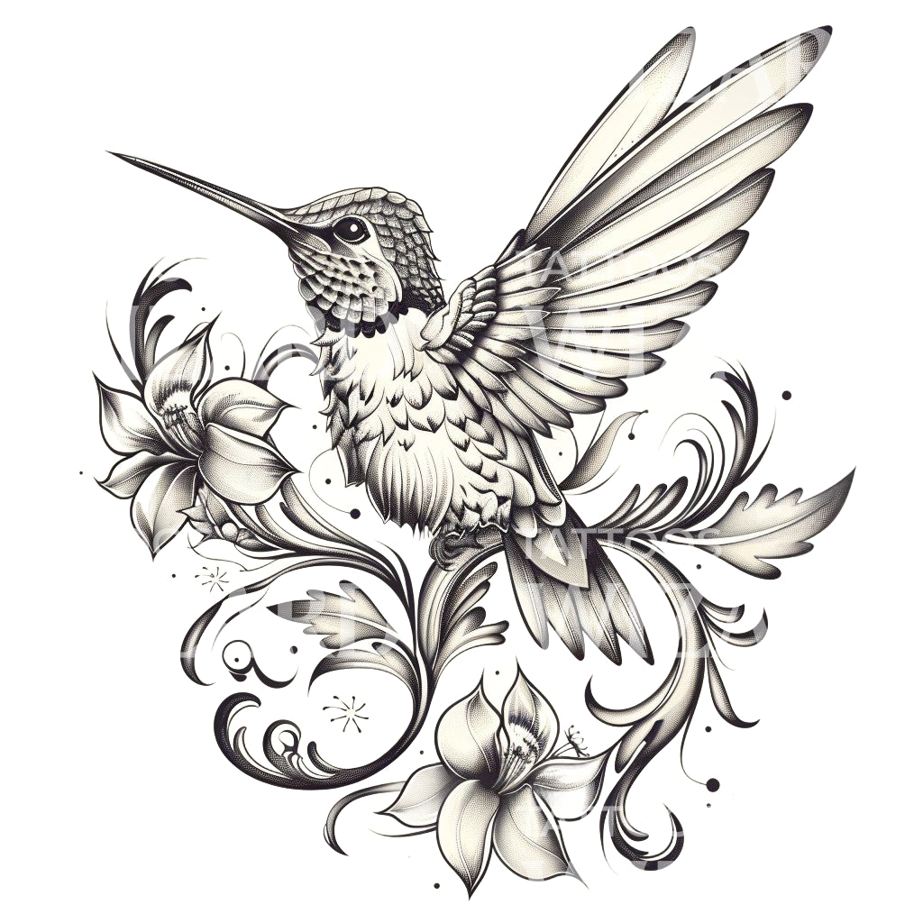 Conception de tatouage de colibri fantaisiste