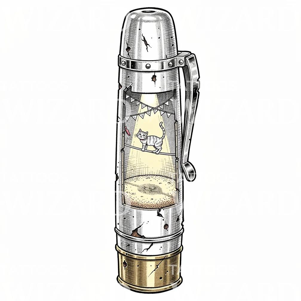 Whimsical Lantern Cat Tattoo Design