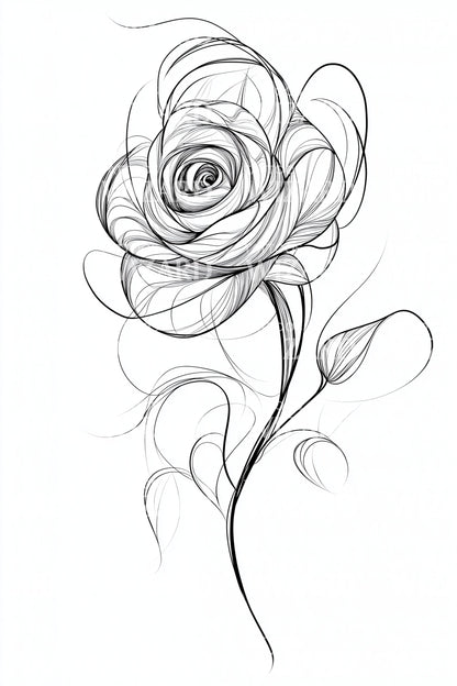 Whimsical Line Rose Tattoo Idea