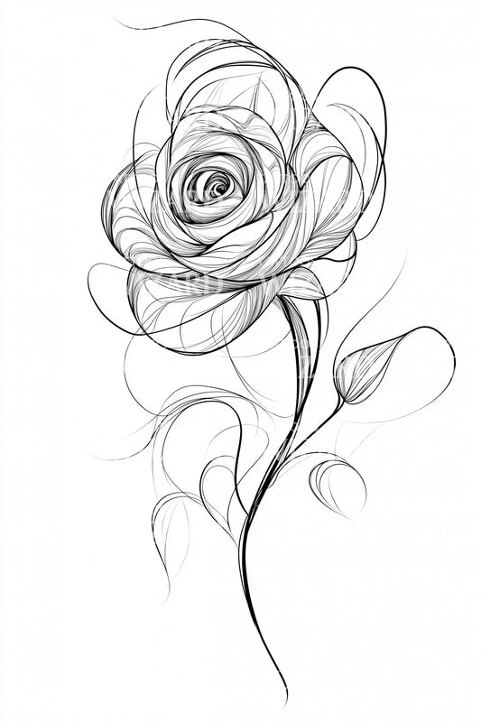 Whimsical Line Rose Tattoo Idea