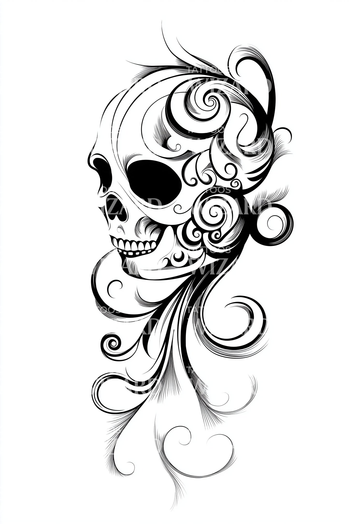 Design de Tatuagem de Caveira em Linha Caprichosa