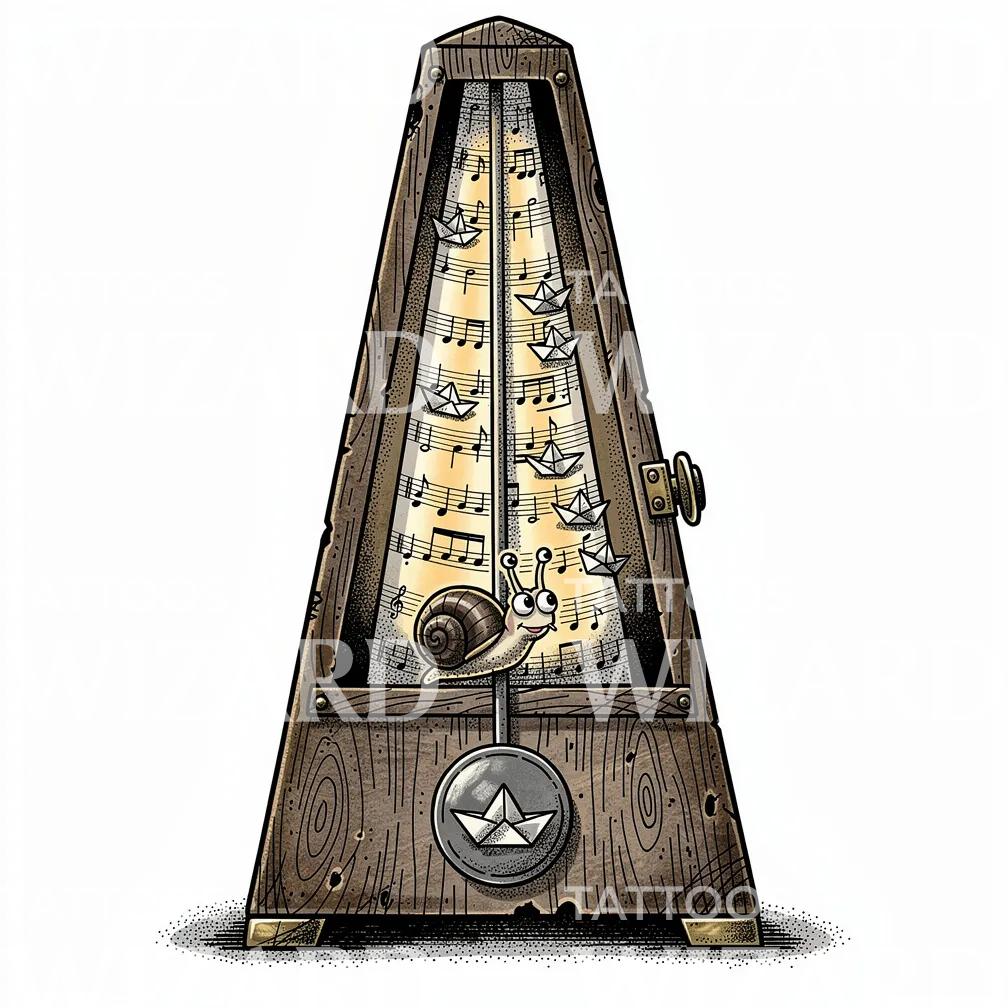 Whimsical Metronome Melody Tattoo Illustration