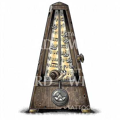 Whimsical Metronome Melody Tattoo Illustration