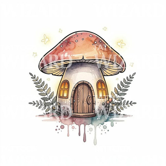 Whimsical Mushroom House Tattoo Design