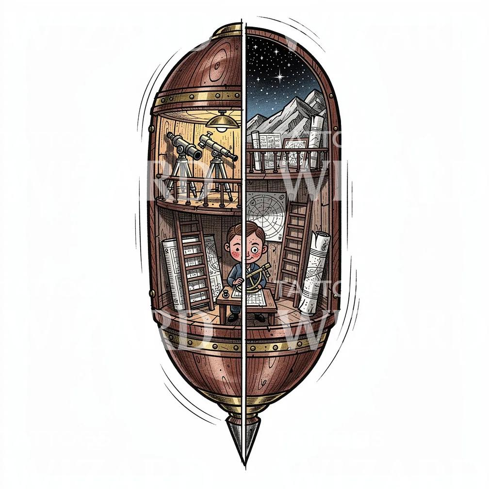 Speelse Observatorium Capsule Tattoo-Illustratie
