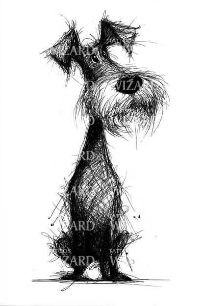 Diseño de tatuaje boceto caprichoso de schnauzer