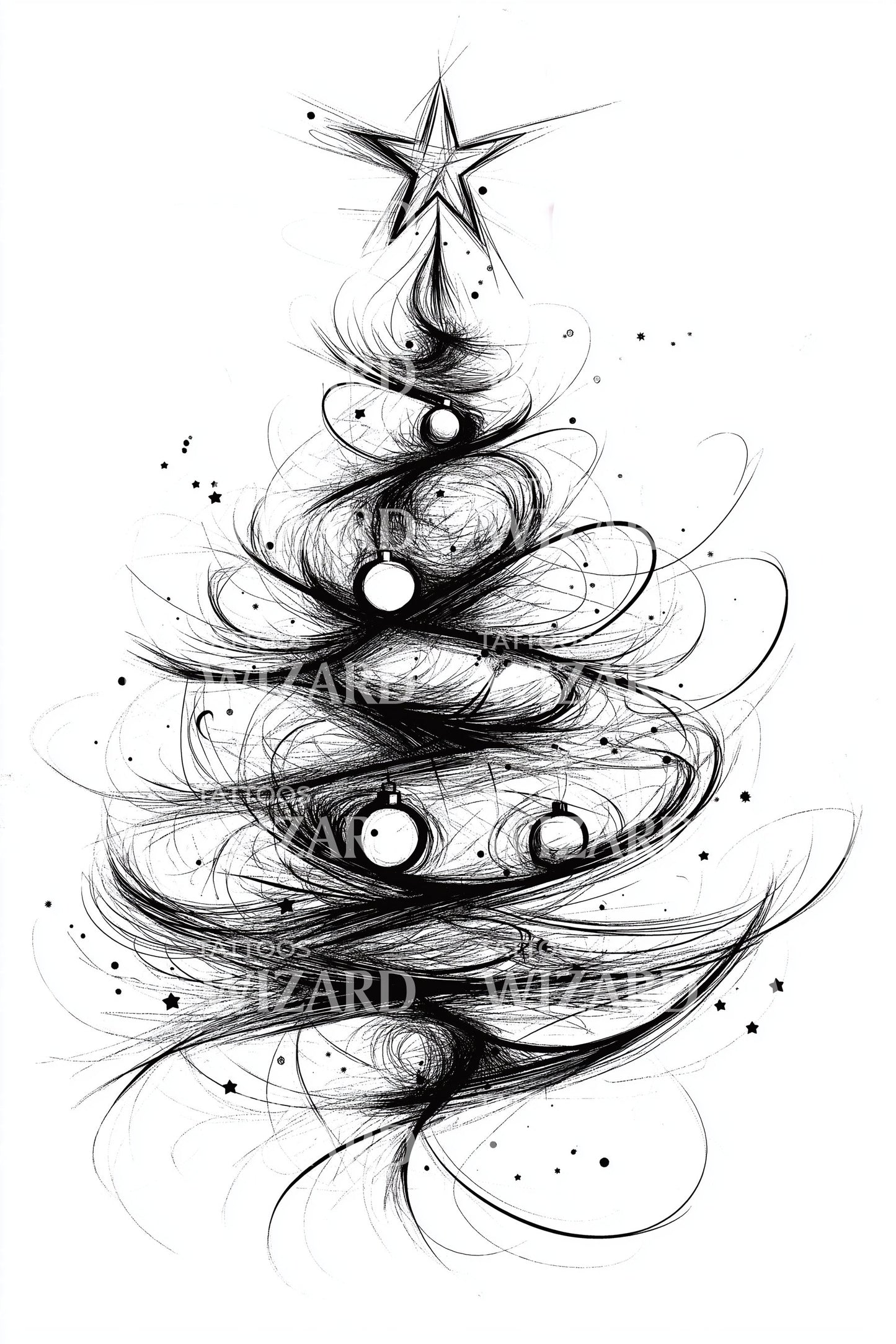 Whirling Christmas Tree Tattoo Design