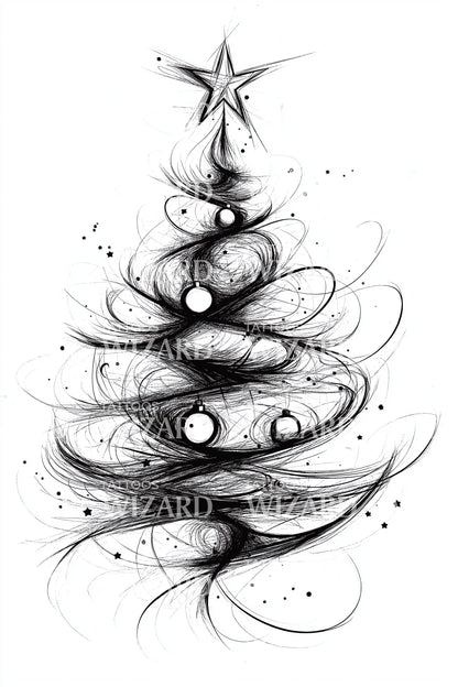 Whirling Christmas Tree Tattoo Design