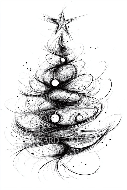 Whirling Christmas Tree Tattoo Design